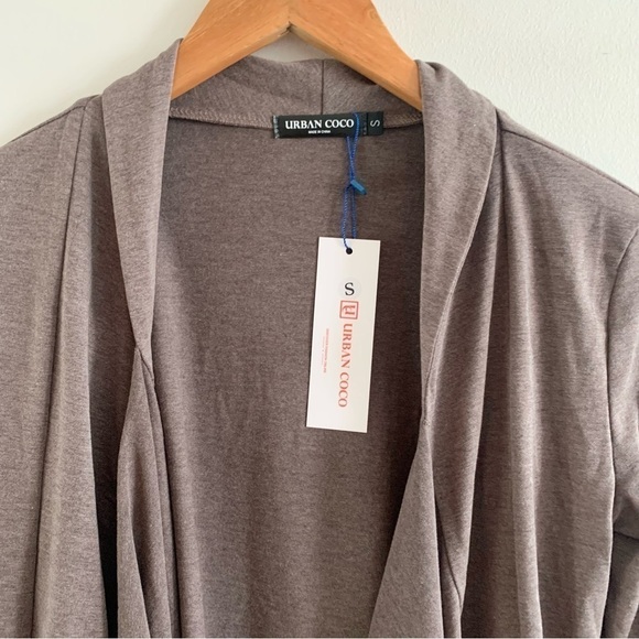 Nwt Drape Front Open Cardigan Long Sleeve Irregular Hem Brown Cover Up Sweater - Picture 7 of 13